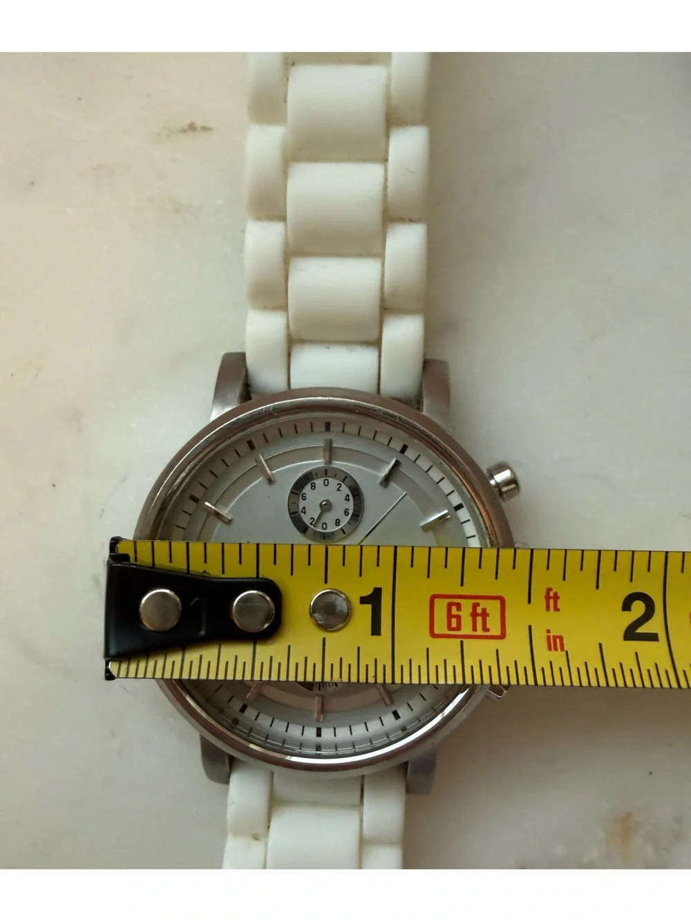 Fossil Silver Dial and White Silicone Strap Chronograph Watch